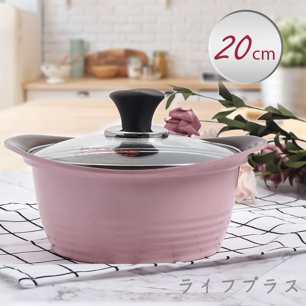一品川流 韓國ARTE 陶瓷不沾雙耳湯鍋-20cm-2.3L-1支組 (附玻璃蓋)