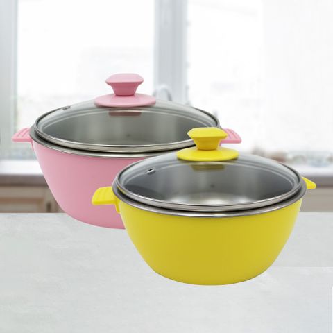 【一品川流】AWANA日式簡約304不鏽鋼泡麵碗-18cm-黃色 x 1 + 粉紅色 x 1