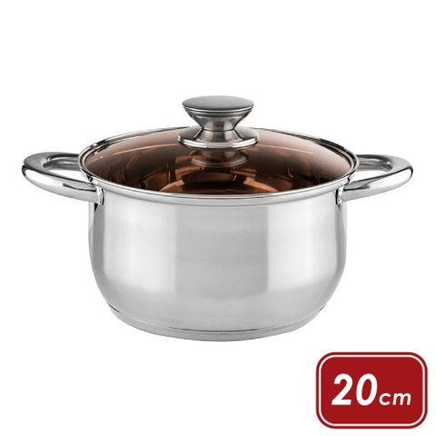 《MUHLER》附蓋不鏽鋼雙耳湯鍋(棕20cm) | 醬汁鍋 煮醬鍋 牛奶鍋