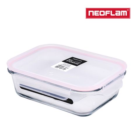 NEOFLAM 升級版專利無縫膠條耐熱玻璃保鮮盒長方形-1000ml(粉色膠條)
