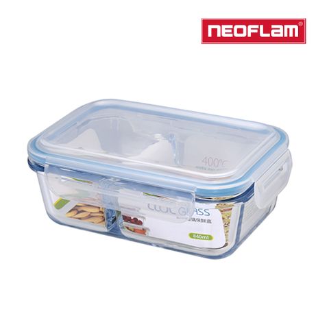 NEOFLAM分隔耐熱玻璃保鮮盒 長方形-840ml