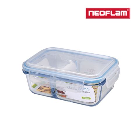 NEOFLAM分隔耐熱玻璃保鮮盒 長方形-1180ml