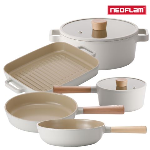 NEOFLAM FIKA鑄造鍋湯鍋+烤盤+炒鍋+單柄湯鍋+平底鍋五鍋組(不挑爐具、IH適用)