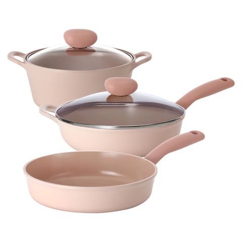 NEOFLAM Sherbet蜜桃雪酪系列 不沾鍋具3件組(湯鍋+平底鍋+炒鍋)