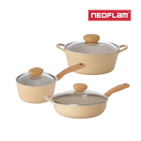 NEOFLAM Flan香草雪酪系列 不沾鍋具3件組(湯鍋+單柄湯鍋+炒鍋)