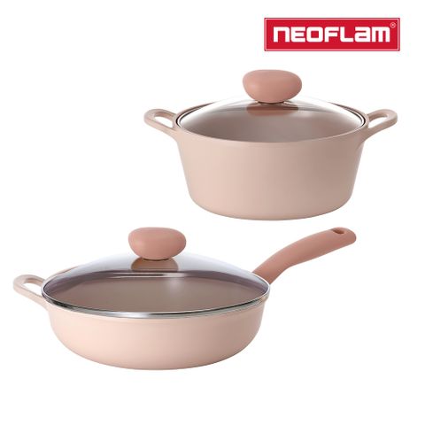 NEOFLAM Sherbet蜜桃雪酪系列 不沾鍋具2件組(湯鍋+炒鍋)