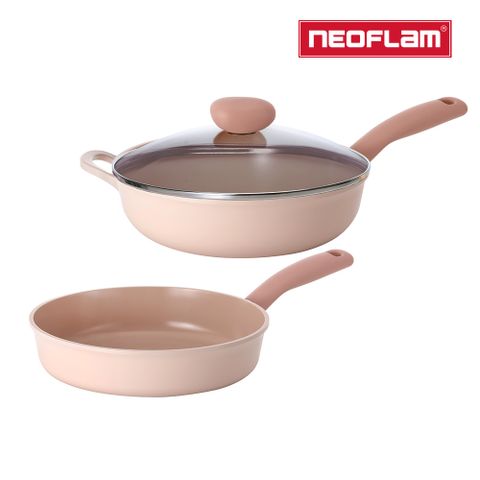 NEOFLAM Sherbet蜜桃雪酪系列 不沾鍋具2件組(平底鍋+炒鍋)