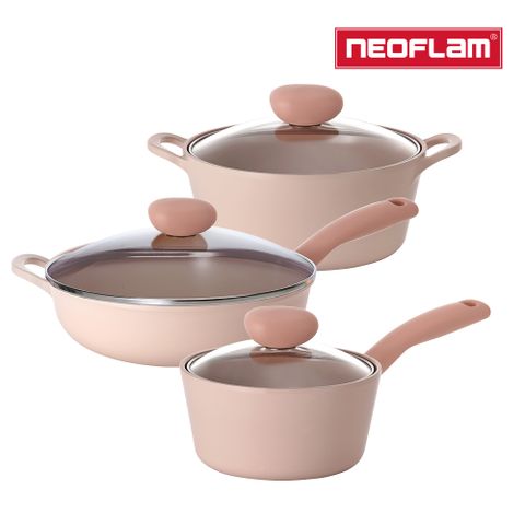 NEOFLAM Sherbet蜜桃雪酪系列 鍋具3件組(湯鍋+單柄湯鍋+炒鍋)