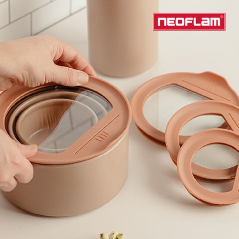 NEOFLAM FIKA ONE系列陶瓷保鮮盒4入收納組(奶茶粉/FIKA色兩色任選)