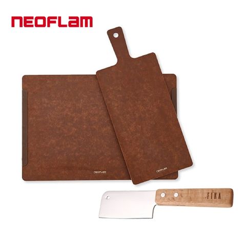 NEOFLAM ROCCA系列天然木纖維砧板三件組(砧板/手柄砧板/FIKA系列甜點奶酪刀3")
