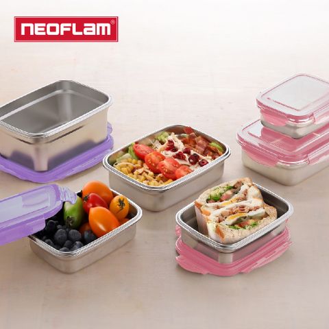 NEOFLAM SUS304不鏽鋼長型保鮮盒6件組-夢幻雪酪