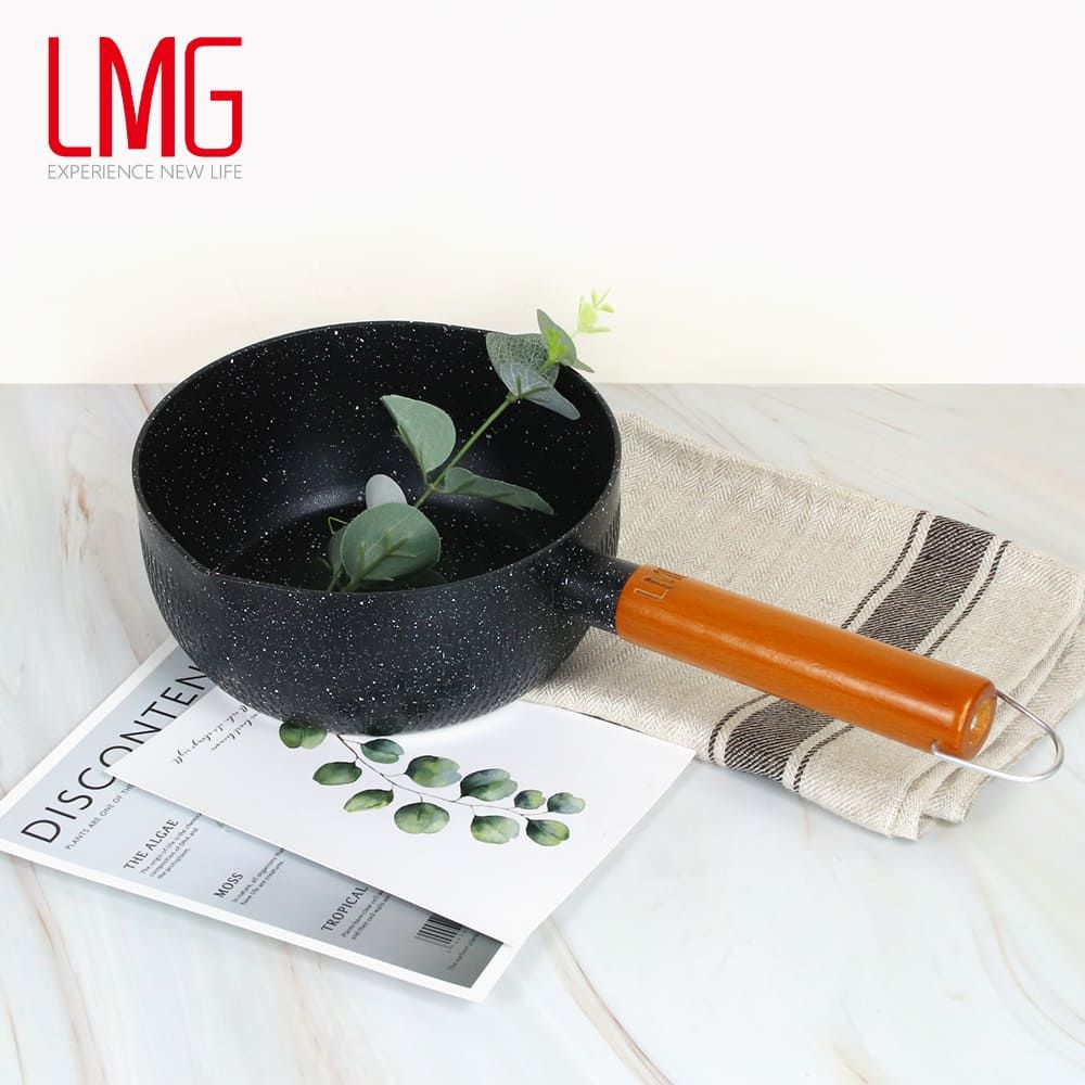 lmg 日式錘紋不沾雪平鍋20CM-曜岩黑(無蓋)