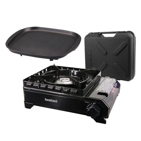 【日本Iwatani】岩谷戶外防風新黑武士磁式瓦斯爐-3.3kw-附外盒-日本製-搭贈岩谷方型不沾烤肉盤