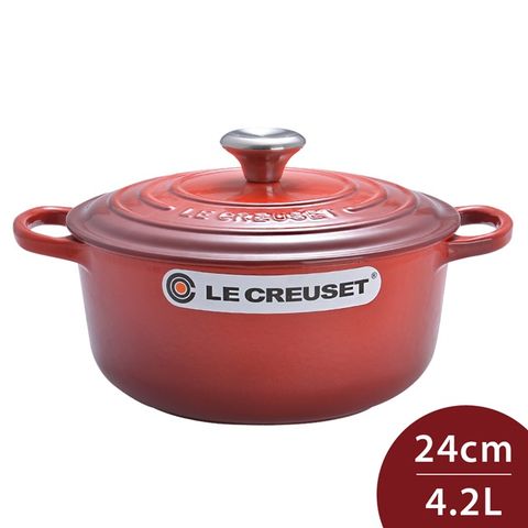 LE CREUSET 典藏圓形鑄鐵鍋 24cm 4.2L 櫻桃紅 法國製 湯鍋 燉鍋 (電磁爐 IH爐可用)