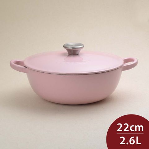 LE CREUSET 媽咪鑄鐵鍋 22cm 2.6L 雪紡粉 法國製 媽咪鍋 炒鍋 燉鍋 湯鍋 (電磁爐 IH爐可用)