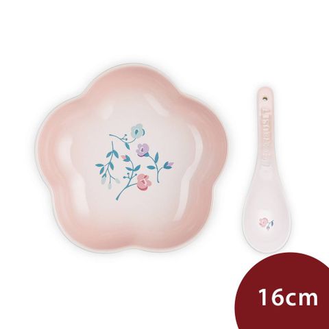 Le Creuset 南法花語系列 花形深盤 16cm 附中式湯匙 貝殼粉