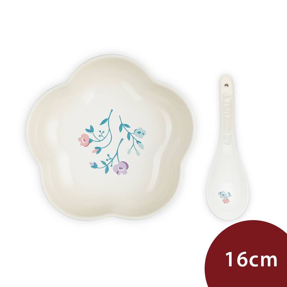  Le Creuset 南法花語系列 花形深盤 16cm 附中式湯匙 蛋白霜