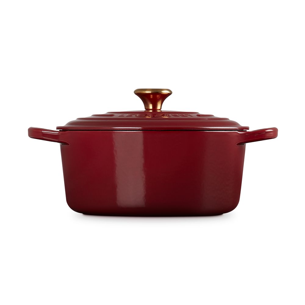 LE CREUSET  典藏圓形鑄鐵鍋 22cm 3.3L 醇酒紅 金頭 法國製 湯鍋 燉鍋 (電磁爐 IH爐可用)