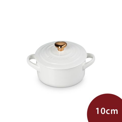 Le Creuset 迷你圓形烤盅 雪花白 心型金頭