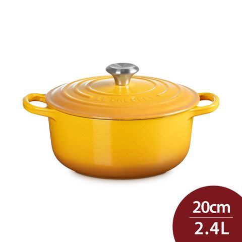 LE CREUSET 典藏圓形鑄鐵鍋 20cm 2.4L 杏桃黃 法國製 湯鍋 燉鍋 (電磁爐 IH爐可用)