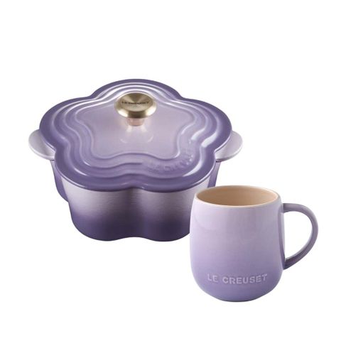 LE CREUSET 【藍鈴紫】山茶花鑄鐵鍋 20cm 2L + 蛋蛋馬克杯 380ml