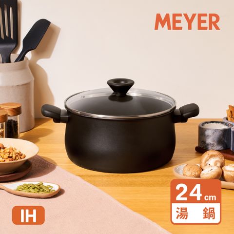 【MEYER 美亞】IH全黑陽極陶瓷不沾湯鍋24CM - MIDNIGHT鎧甲系列