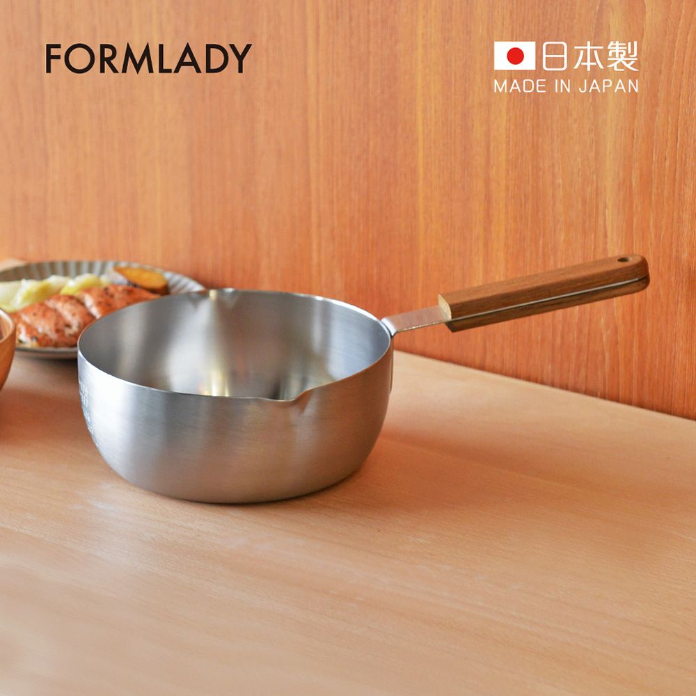  【日本FORMLADY】小泉誠 ambai日製木柄18-8不鏽鋼三層底雪平鍋-18cm