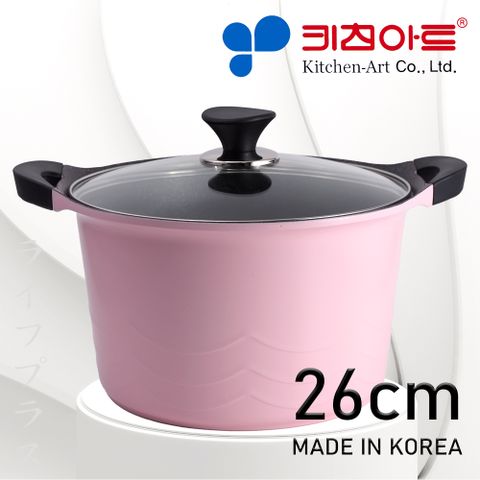 一品川流 韓國 EUROCOOK 不沾雙耳深型湯鍋-IH爐適用-26cm (附玻璃蓋)