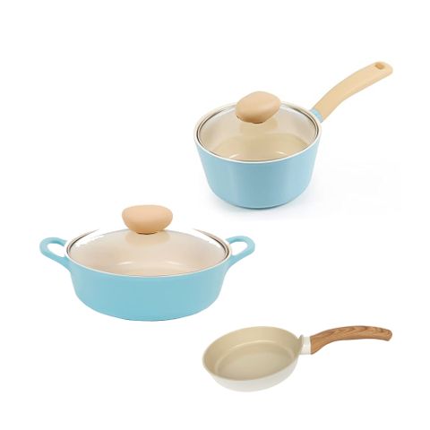 NEOFLAM Retro系列雙鍋組(淺湯鍋+單柄湯鍋)-薄荷色 贈煎蛋鍋