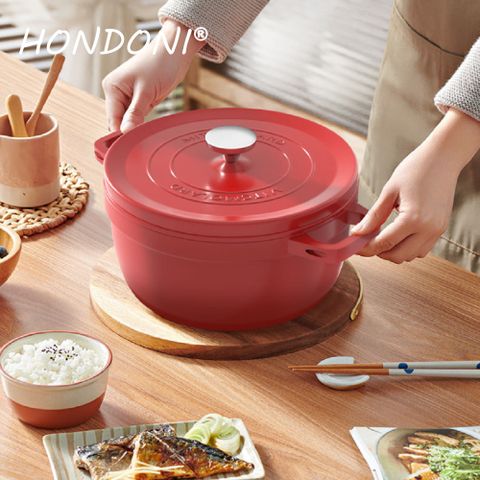 HONDONI 日式琺瑯鑄鐵鍋(古典紅KI-RD)一鍋多用不挑爐具