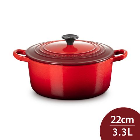 Le Creuset 典藏圓形鑄鐵鍋 22cm 3.3L 櫻桃紅 法國製 湯鍋 燉鍋 (電磁爐 IH爐可用)
