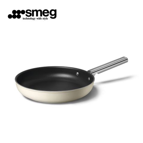 【SMEG】義大利彩色不沾平底鍋28cm｜奶油色