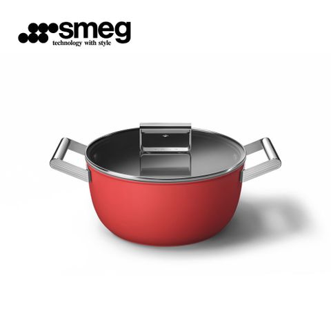 SMEG 義大利彩色不沾雙耳湯鍋24cm(含蓋)-魅惑紅