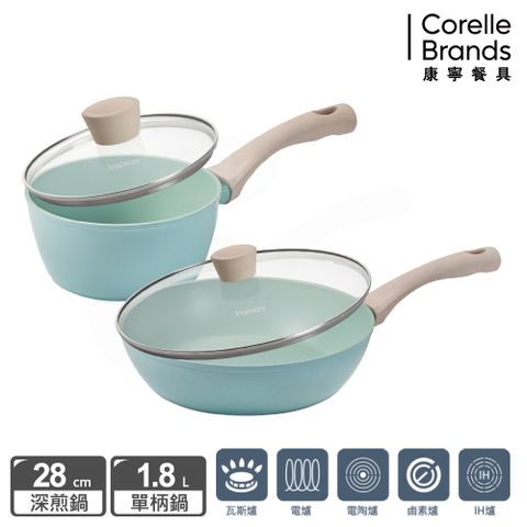 Corelle Brands 康寧餐具 鈦輕量不沾深煎鍋28cm+單柄鍋18cm