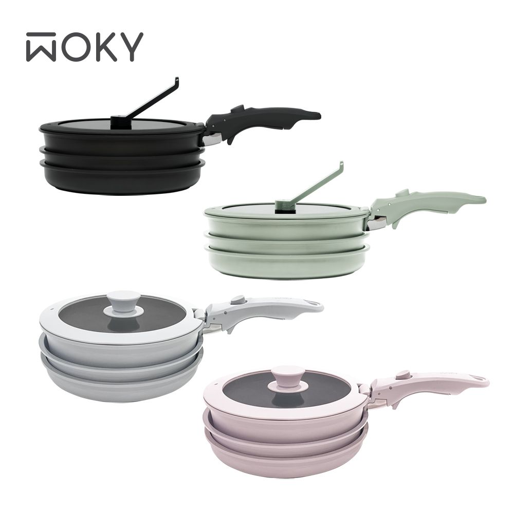 WOKY 沃廚 TICERA系列塔塔鍋-22CM鈦陶瓷不沾鍋 (3鍋7件組)