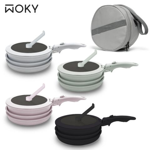【WOKY 沃廚】TICERA®系列塔塔鍋-可疊不沾鍋 (含可拆式把手)(黑、綠)