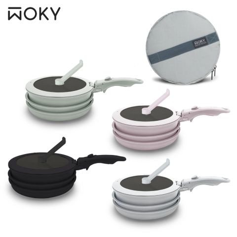 【WOKY 沃廚】TICERA®系列塔塔鍋-可疊不沾鍋 (含可拆式把手)(黑、綠)