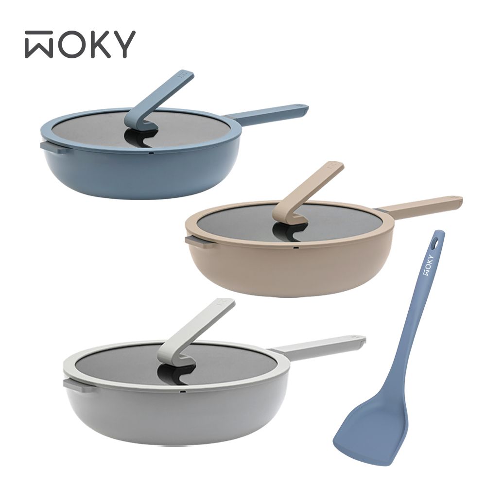 WOKY 沃廚 Ticera系列-哈哈鍋2.0 不沾深煎鍋28CM(含玻璃鍋蓋、贈萬用矽膠鍋鏟)