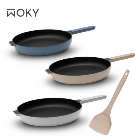 WOKY 沃廚 Ticera系列-哈哈鍋2.0 不沾淺煎鍋26CM(贈萬用矽膠鍋鏟)