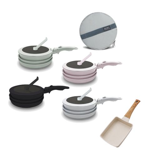 WOKY 沃廚TICERA系列塔塔鍋22cm鈦陶瓷不沾鍋 (3鍋7件組)+陶瓷不沾鍋 14cm玉子燒鍋