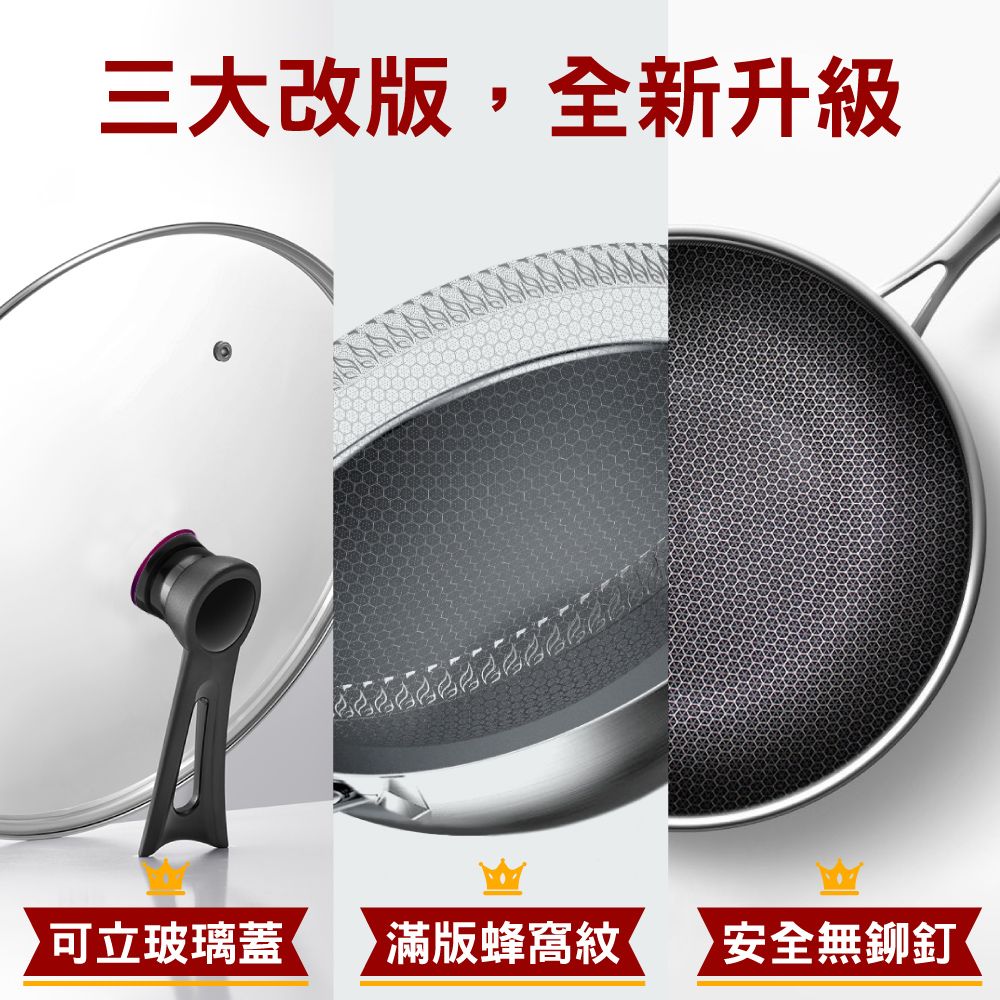 鼎匠 【限時特價】升級鈦黑立體滿版蜂巢七層複合金304不鏽鋼不沾炒鍋34cm(可立玻璃蓋不挑爐具)
