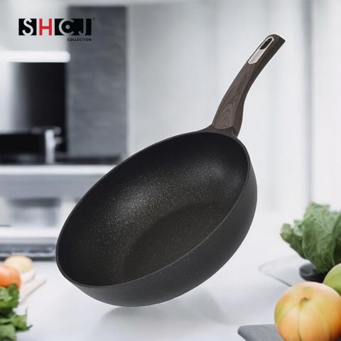 【SHCJ生活采家】石墨烯岩紋不沾煎炒鍋32cm(無蓋)#41028
