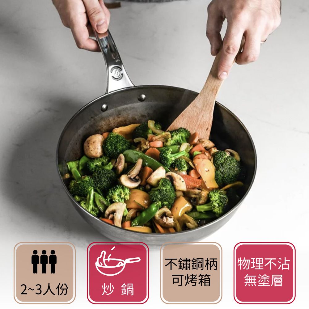 de Buyer 畢耶 原礦蜂蠟鐵鍋 職人防滑握柄深煎炒鍋24cm
