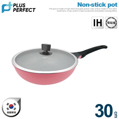 【PERFECT 理想】韓國晶鑽不沾炒鍋30cm粉紅(附蓋)