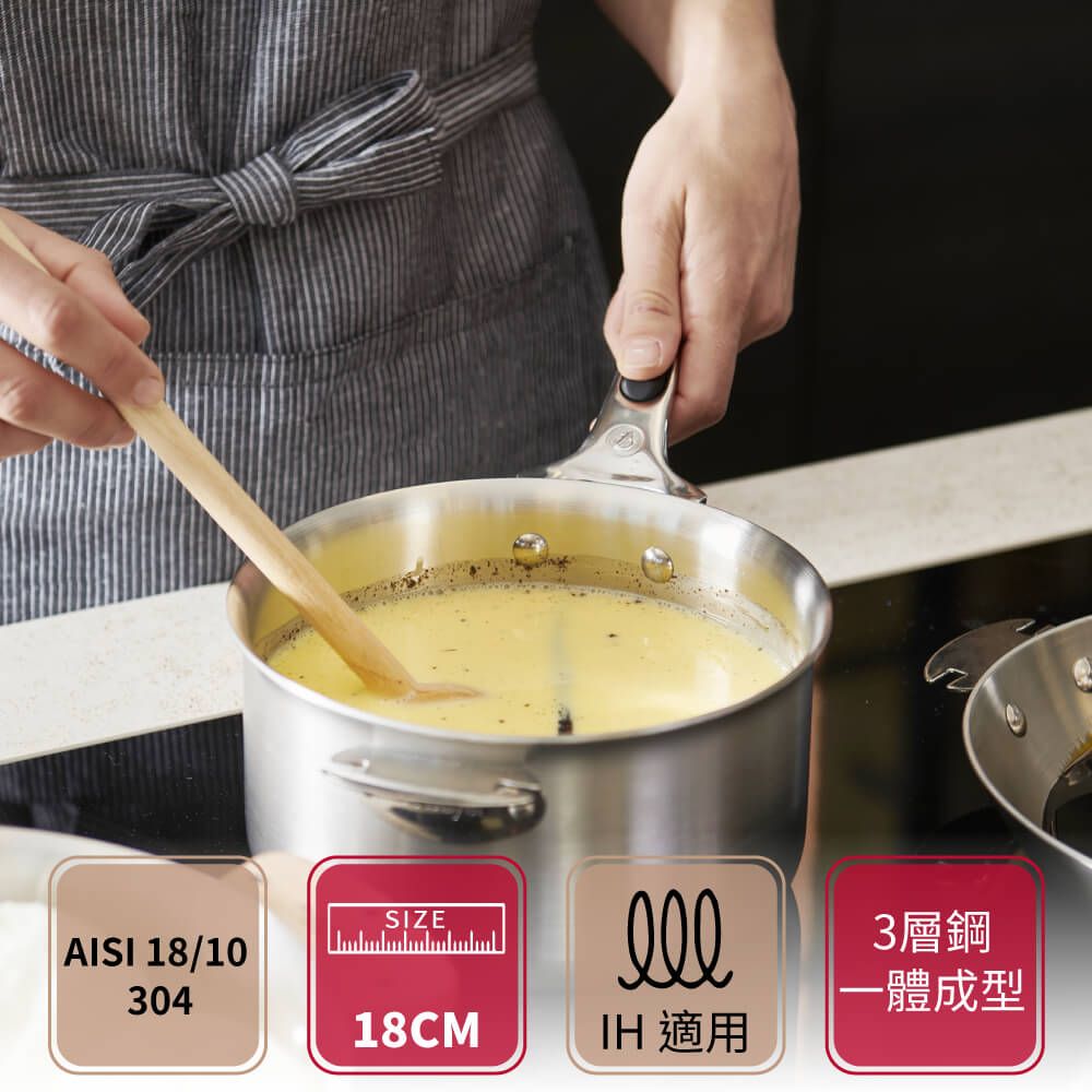 de Buyer 畢耶 法國『LOQY活動柄系列』Alchimy 3層複合不鏽鋼調理鍋18cm(握柄另購)