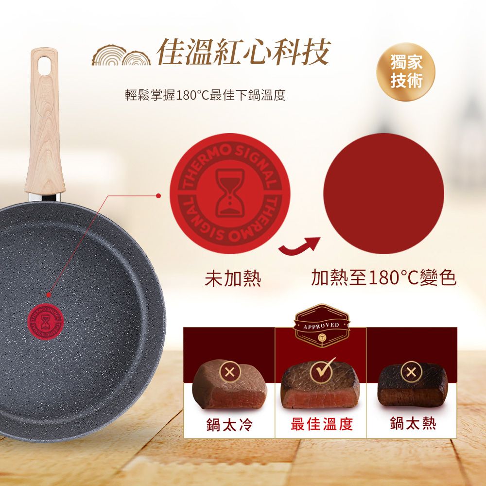 Tefal 特福 法國 暖木岩燒系列30CM不沾平底鍋(電磁爐適用)+玻璃蓋法國製