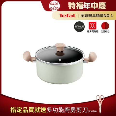 Tefal法國特福 抹茶時光系列24CM不沾雙耳湯鍋-加蓋(電磁爐適用)