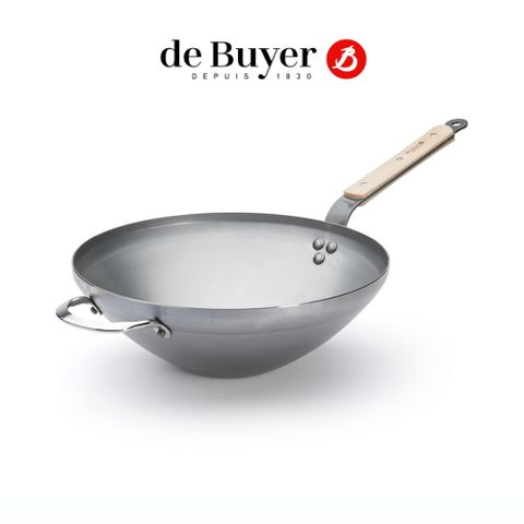 de Buyer 畢耶 法國 原礦木柄系列 單柄單耳中華炒鍋32cm/鐵鍋