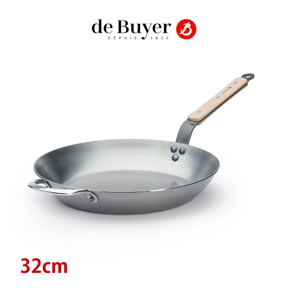 de Buyer 畢耶 法國 原礦蜂蠟系列 櫸木柄平底鍋32cm-附握耳 鐵鍋 平底鍋 法國製
