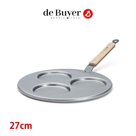 de Buyer 法國畢耶 原礦蜂蠟系列 櫸木柄3格鬆餅鍋27cm 鐵鍋